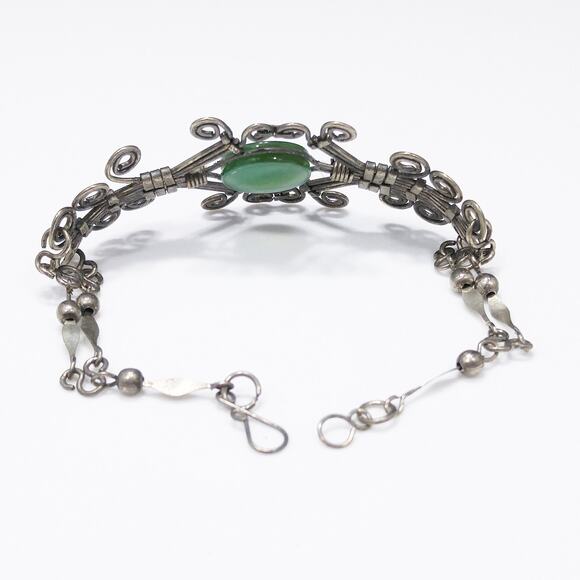 1970s Green Chrysoprase Wire Wrapped Bracelet Boho Artisan 10K Tested Vintage - Picture 8 of 10